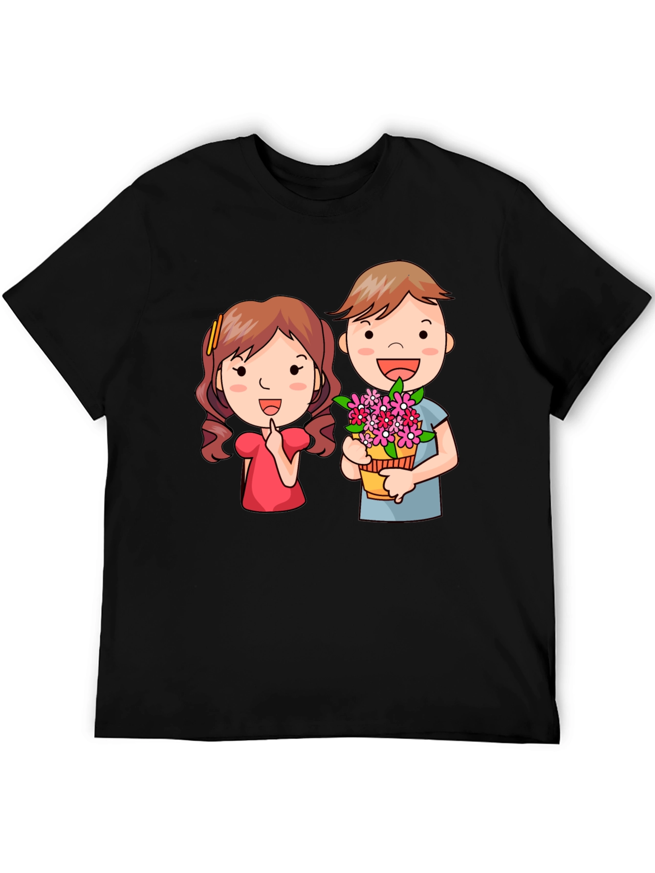 Black Cute Cartoon Couple Graphic T-Shirt view 5