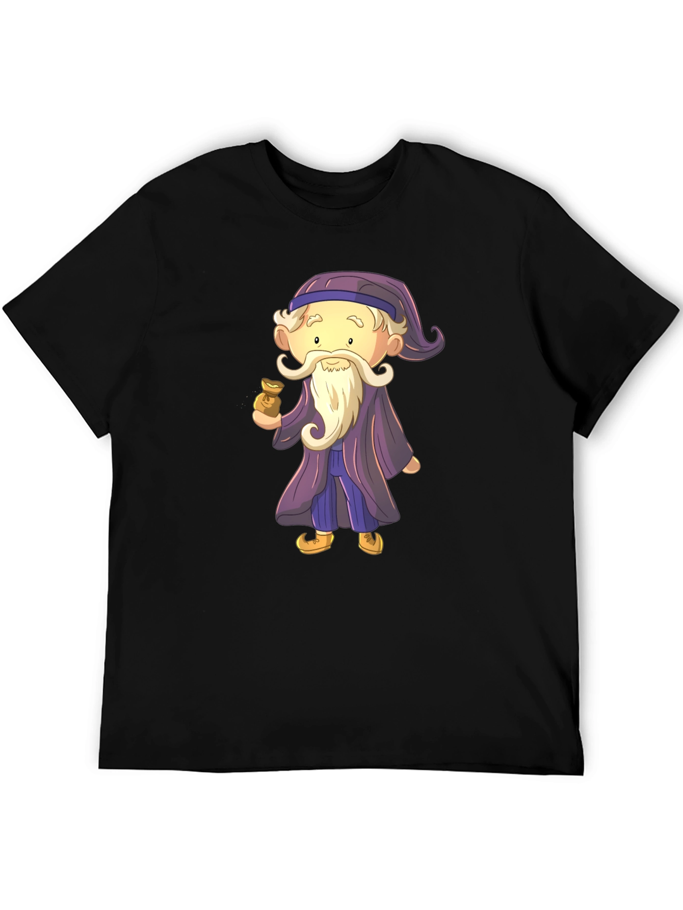 Black Cartoon Wizard Graphic Tee - Black Cotton T-Shirt view 5