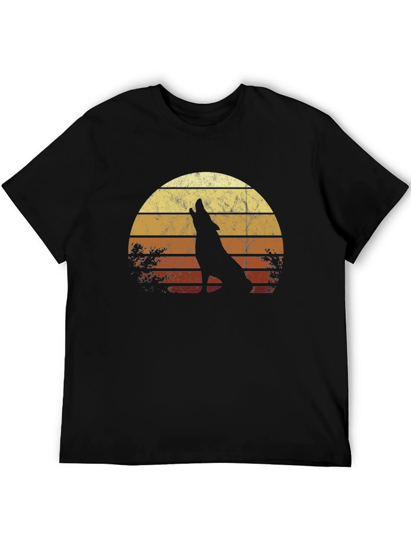 Black Retro Wolf Sunset Graphic Tee - Black view 5