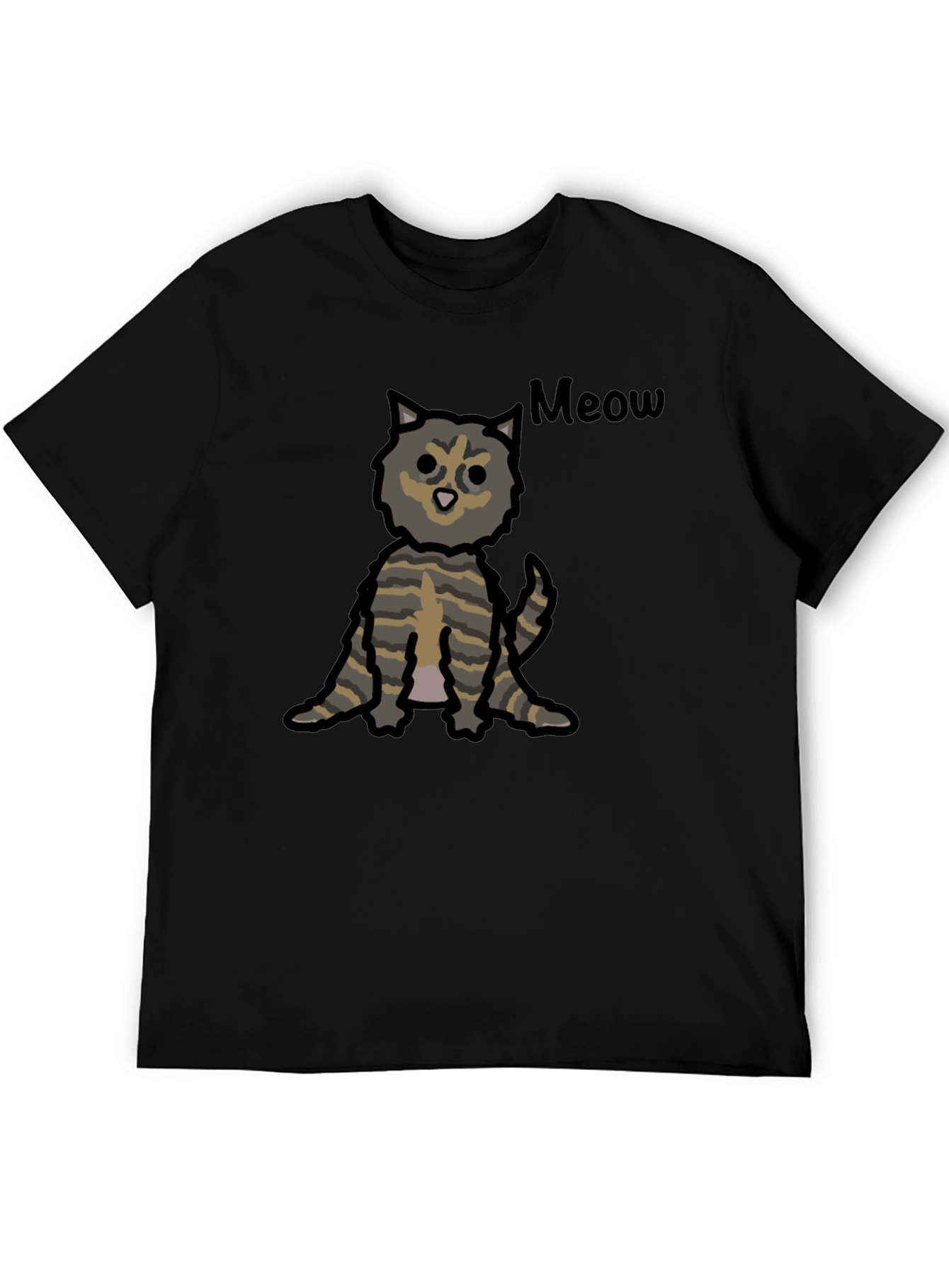 Black Cute Cartoon Cat Meow Graphic T-Shirt view 5