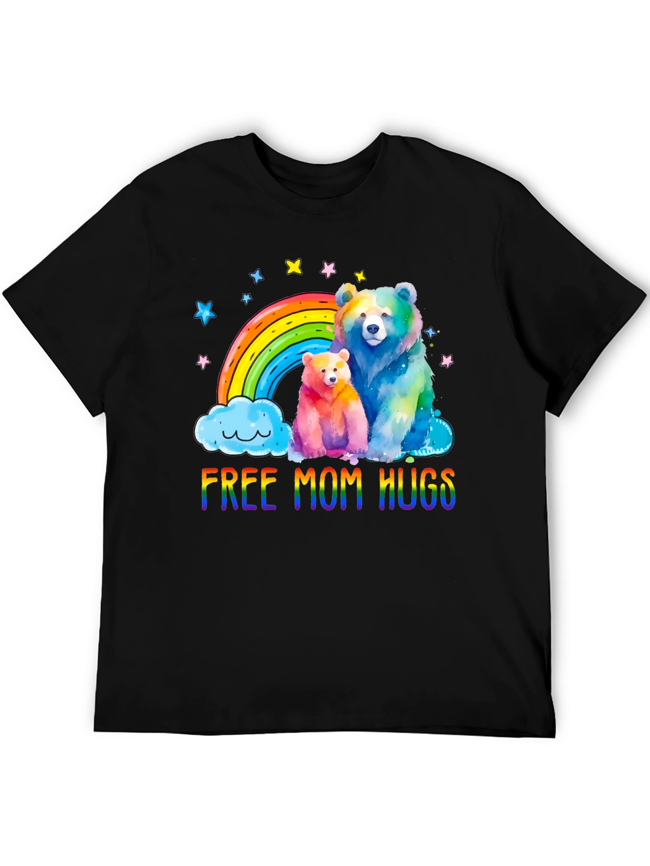 Black Rainbow Bears Mom Hugs T-Shirt view 5