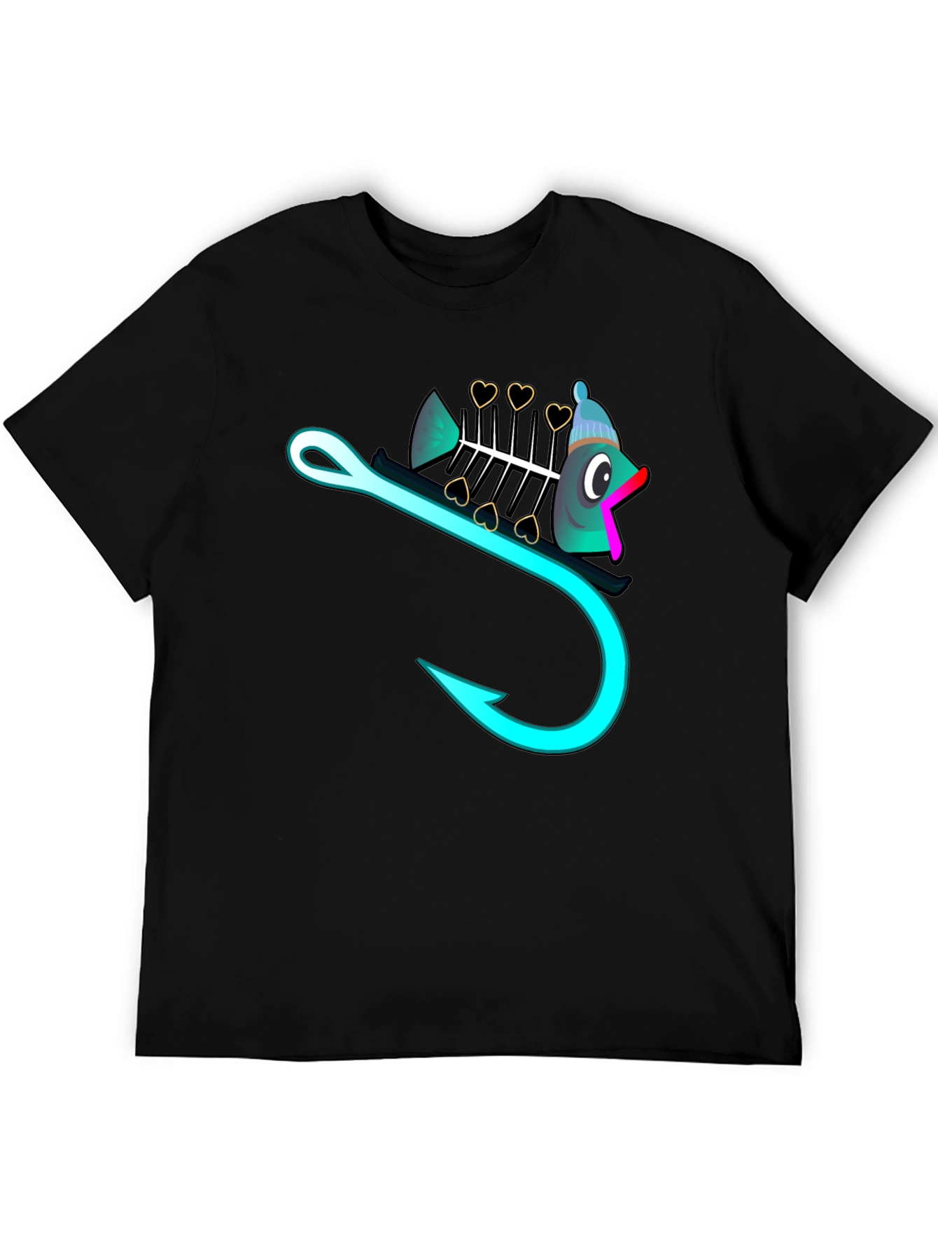 Black Funny Fishbone Hook Graphic T-Shirt view 5