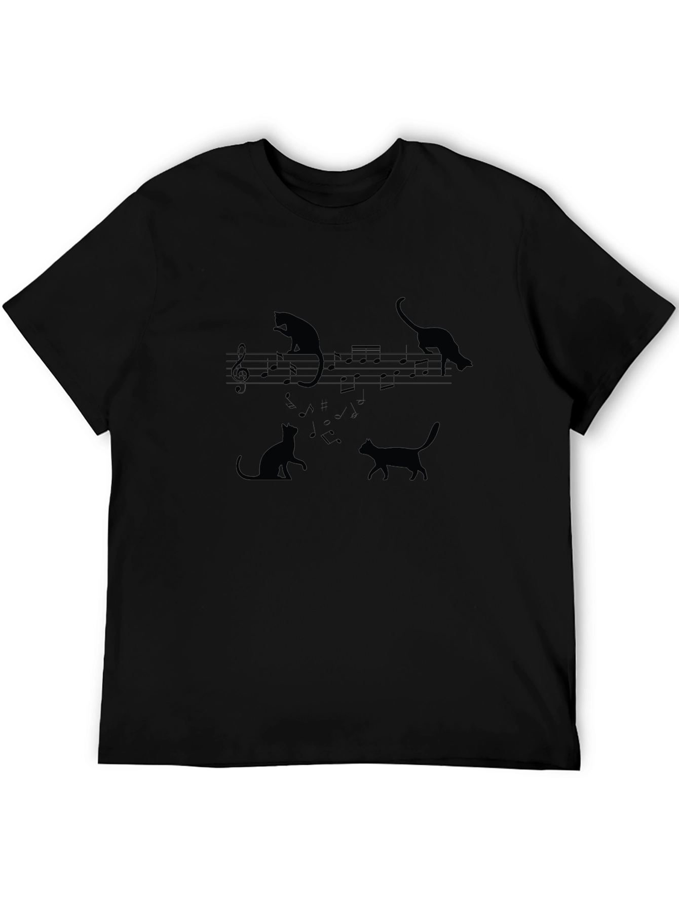 Black Cats On Music Staff T-Shirt view 5