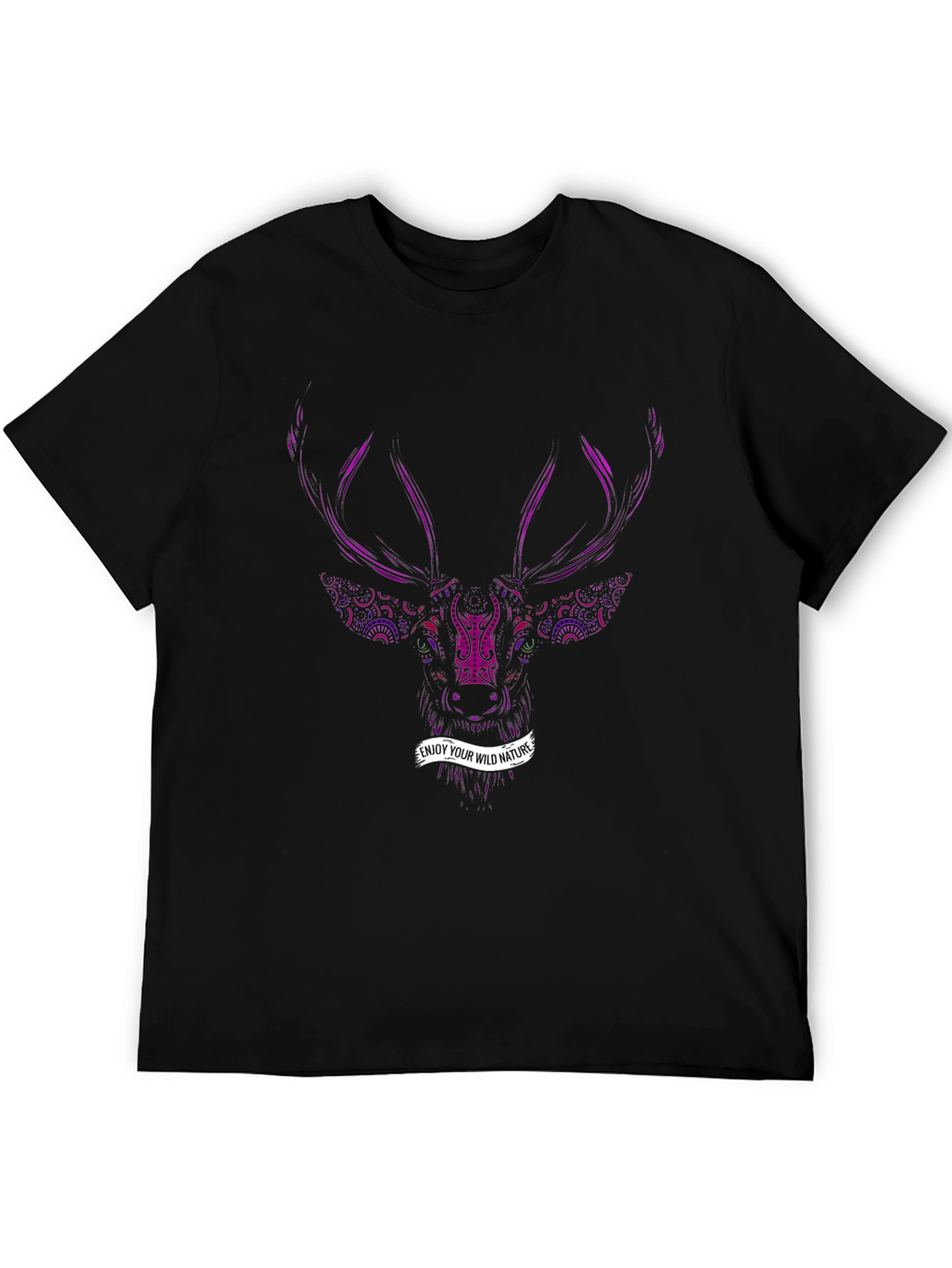 Black Nature Lover Black T-Shirt with Deer Print view 5