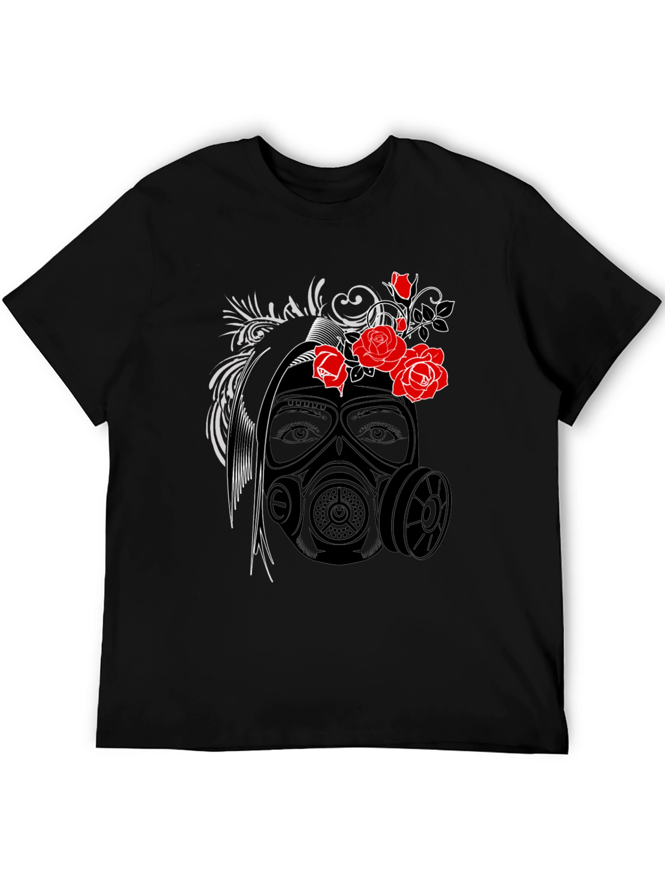 Black Gas Mask Rose Graphic T-Shirt view 5