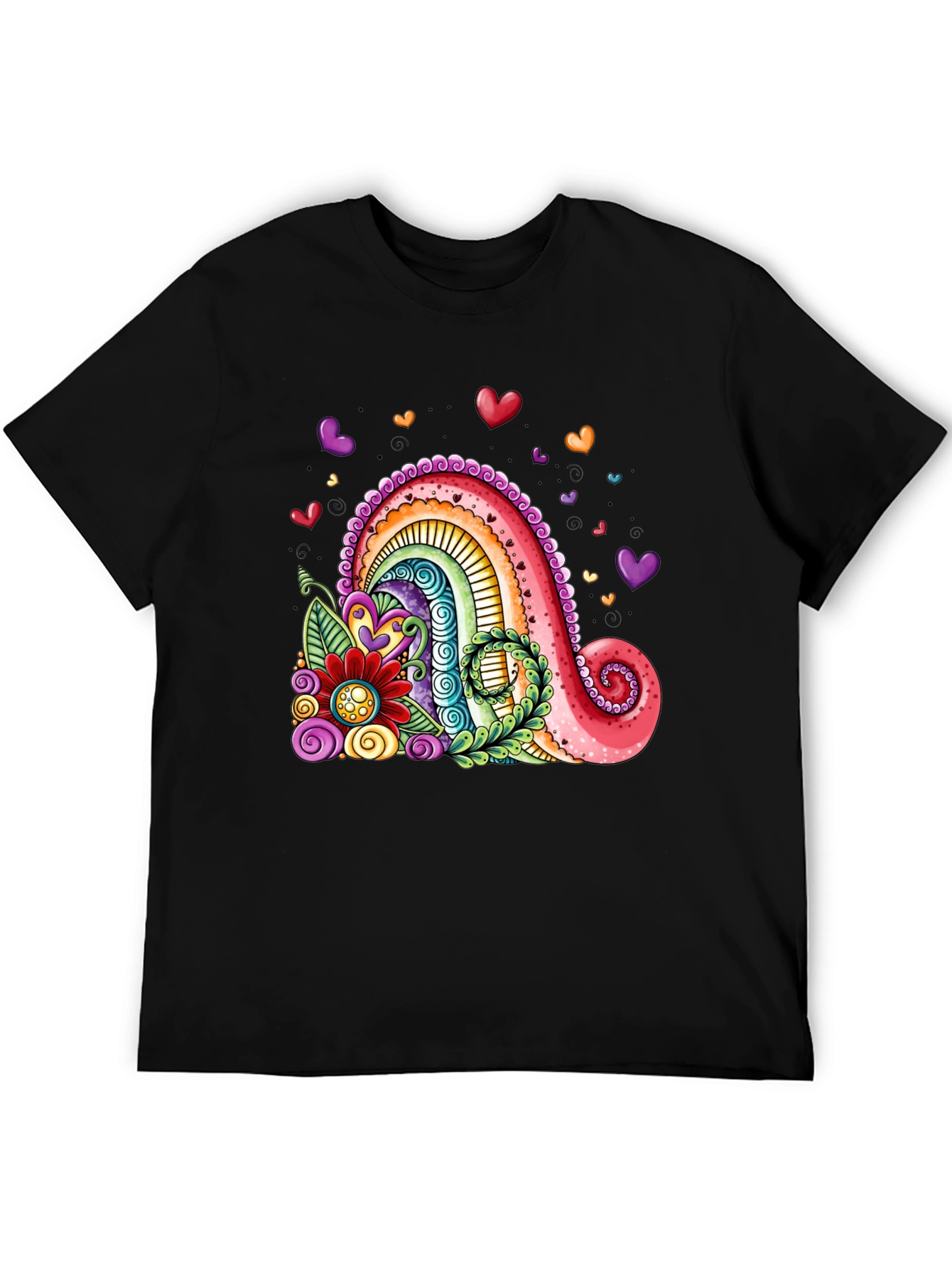 Black Colorful Rainbow Hearts Graphic Tee view 5