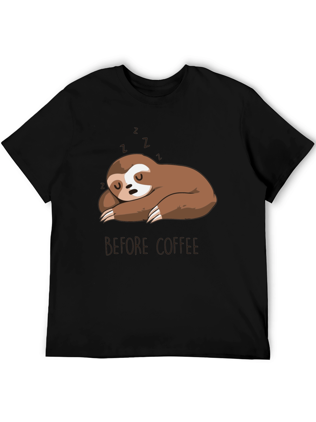 Black Sleeping Sloth Before Coffee T-Shirt view 5
