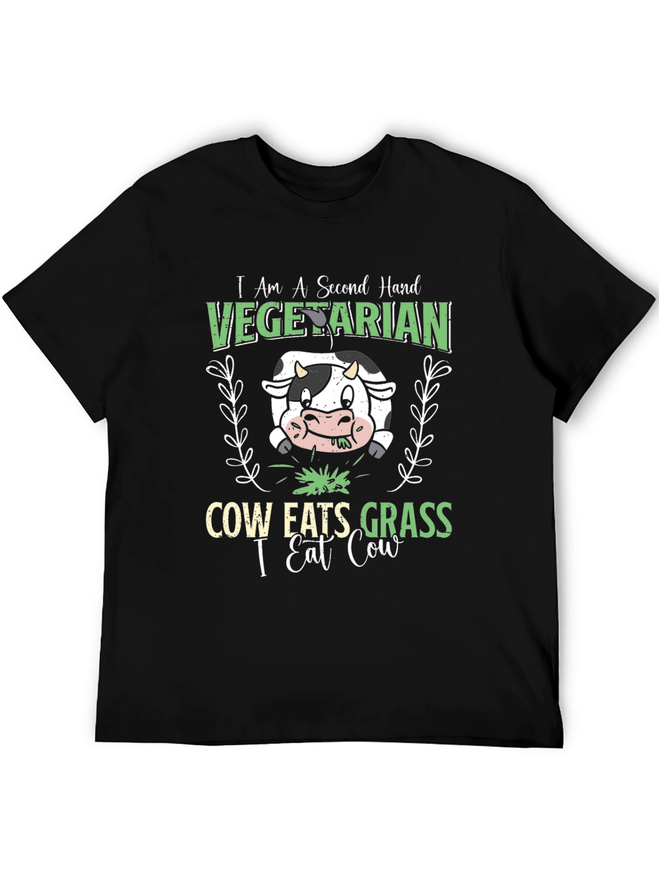 Black Second Hand Vegetarian Funny Cow Graphic T-Shirt view 5