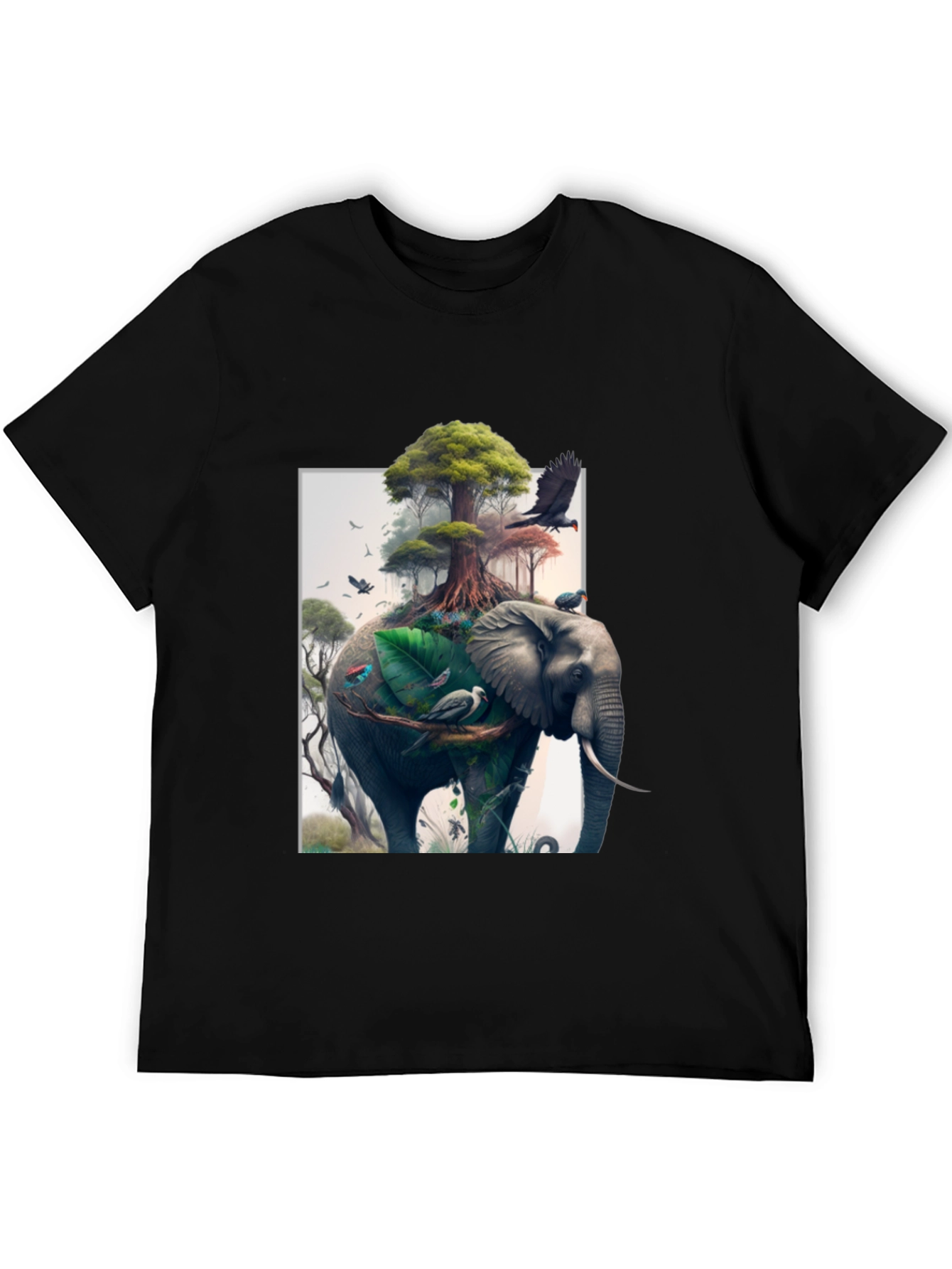 Black Nature Elephant Print Black T-Shirt view 5