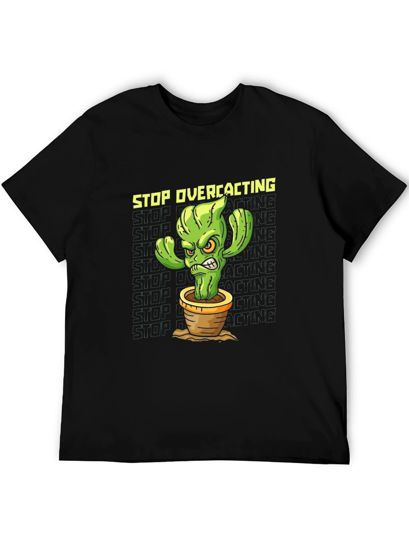 Black Stop Overcacting T-Shirt - Funny Cactus Graphic Tee view 5