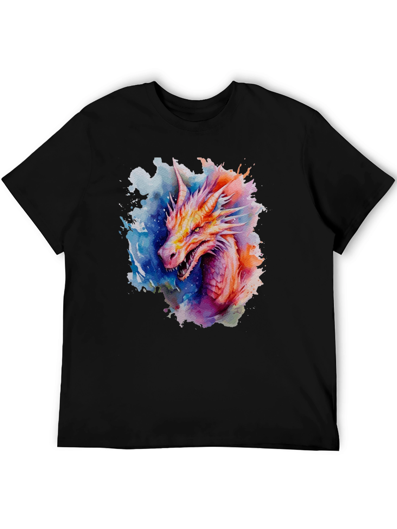 Black Watercolor Dragon Graphic Black T-Shirt view 5