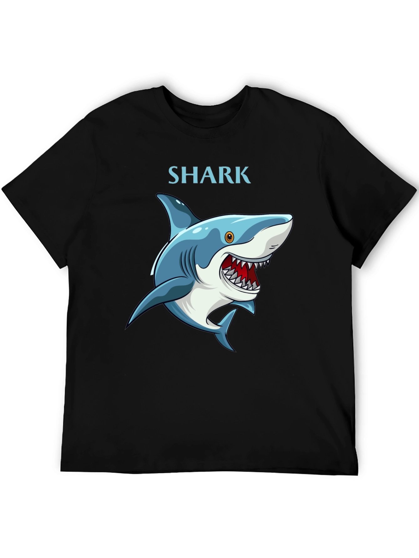 Cartoon Shark Graphic T-Shirt - Black Cotton Tee - 5