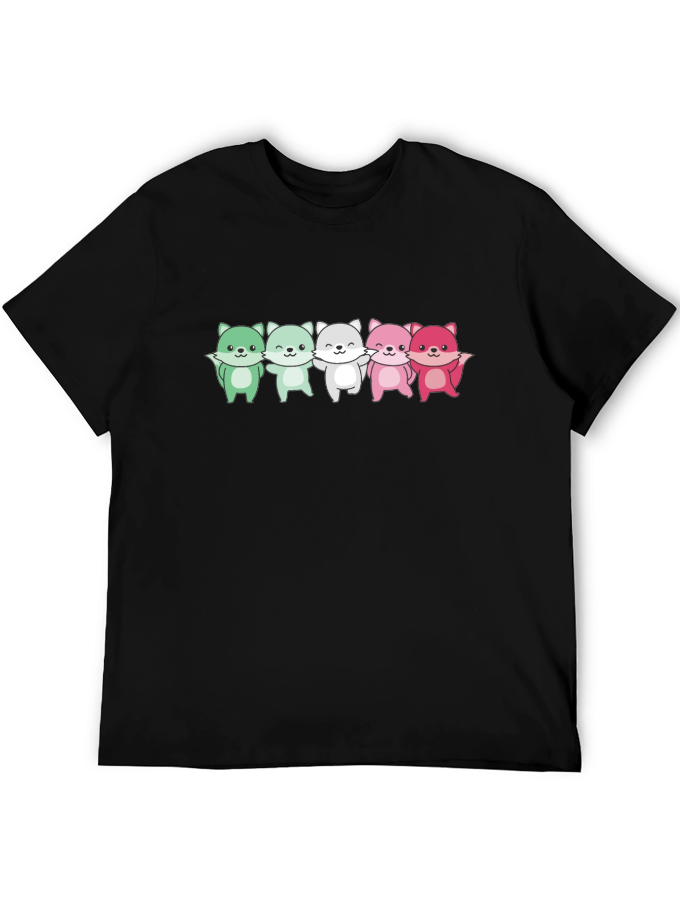 Black Cute Cartoon Foxes Black T-Shirt view 5