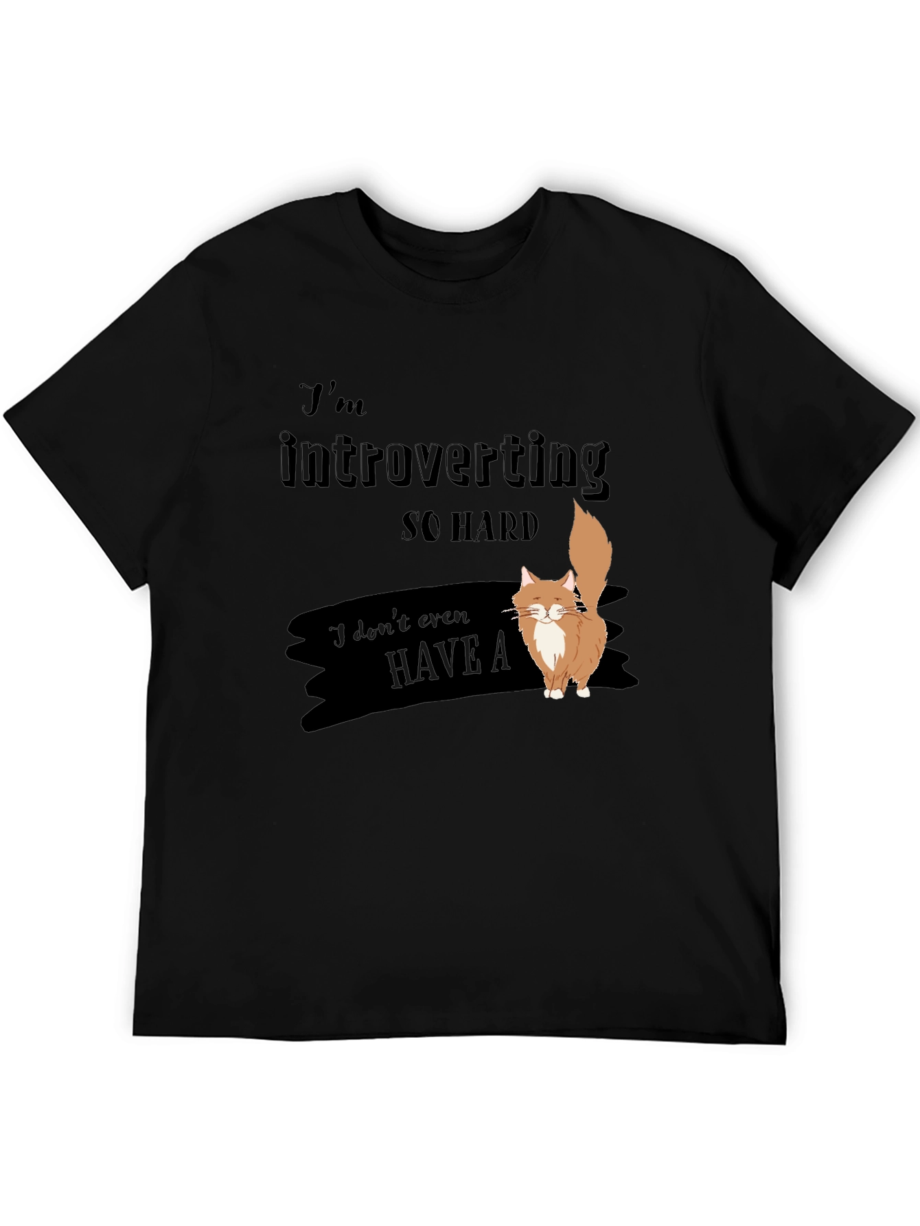 Black Introverted Cat T-Shirt - Soft Cotton Blend view 5