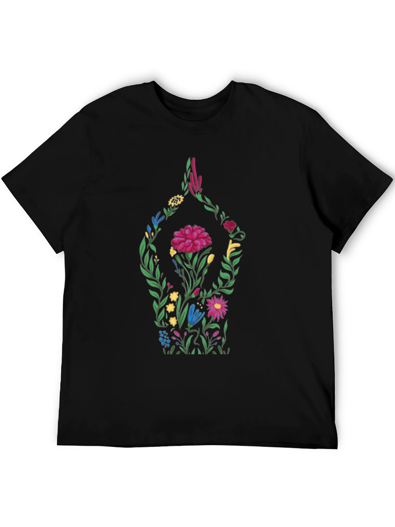 Black Floral Yoga Pose Black T-Shirt view 5