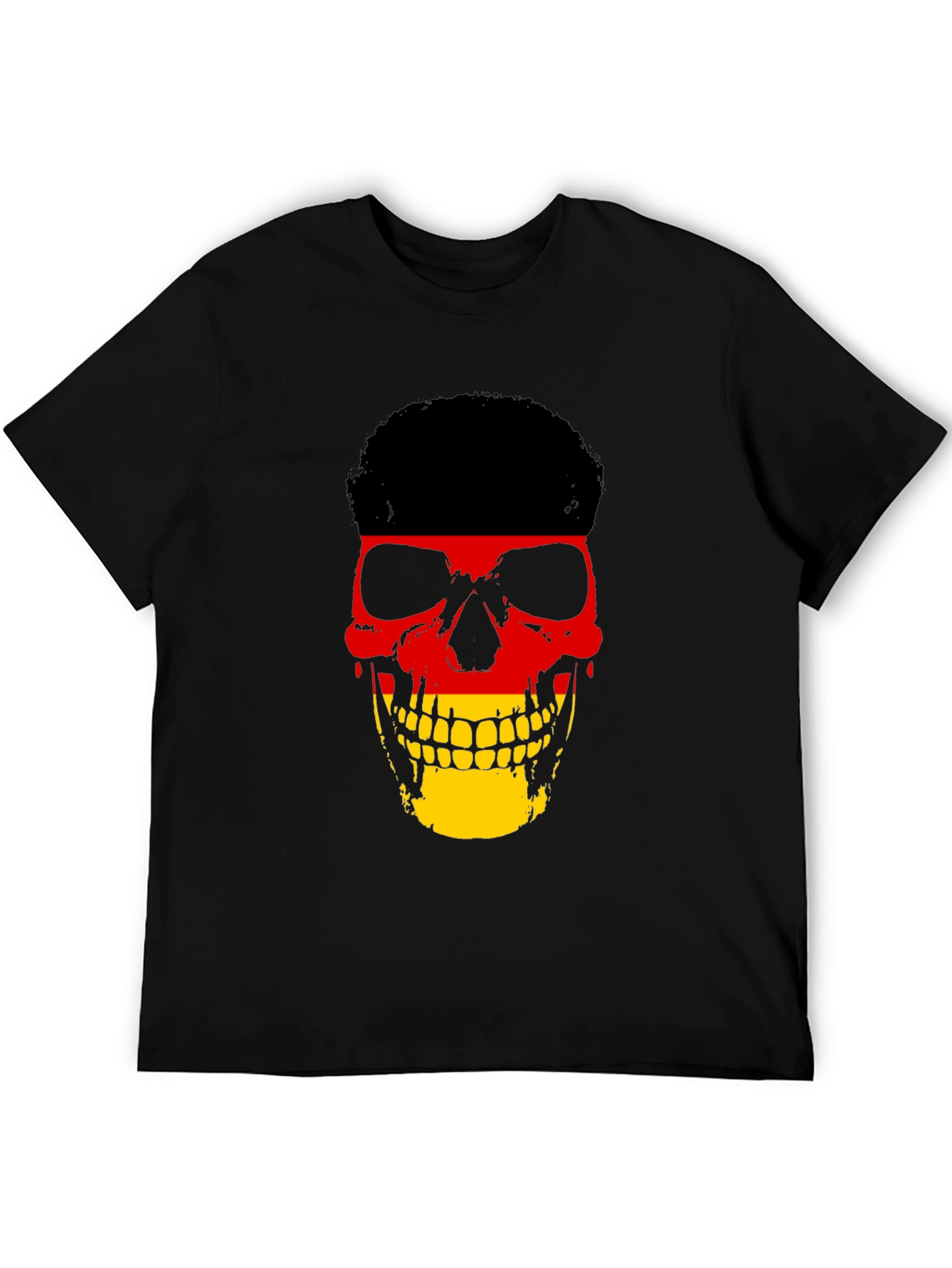 Black German Flag Skull Graphic Tee - Black Cotton T-Shirt view 5