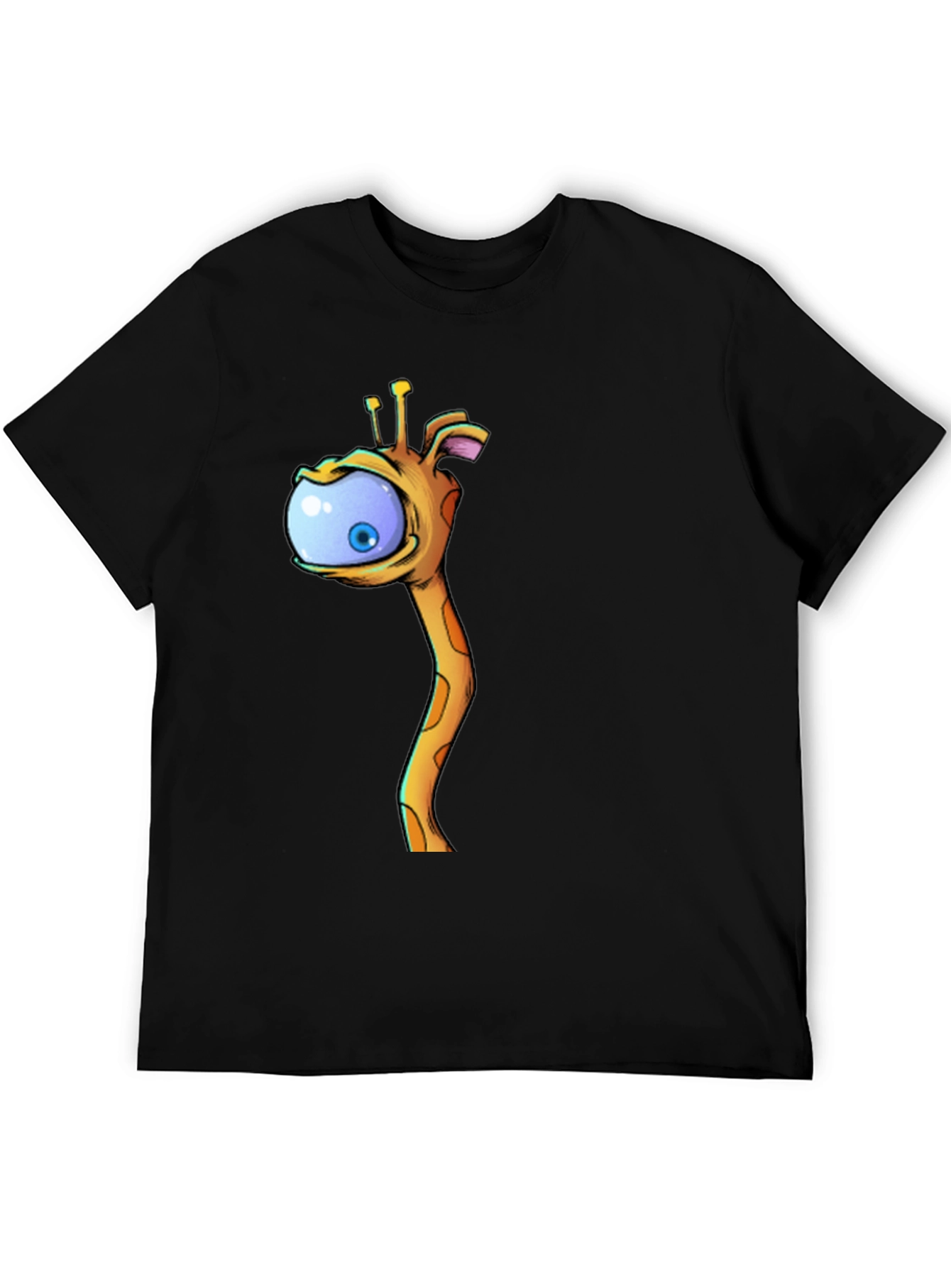 Black Cartoon Giraffe Eye T-Shirt - Black Cotton Tee view 5
