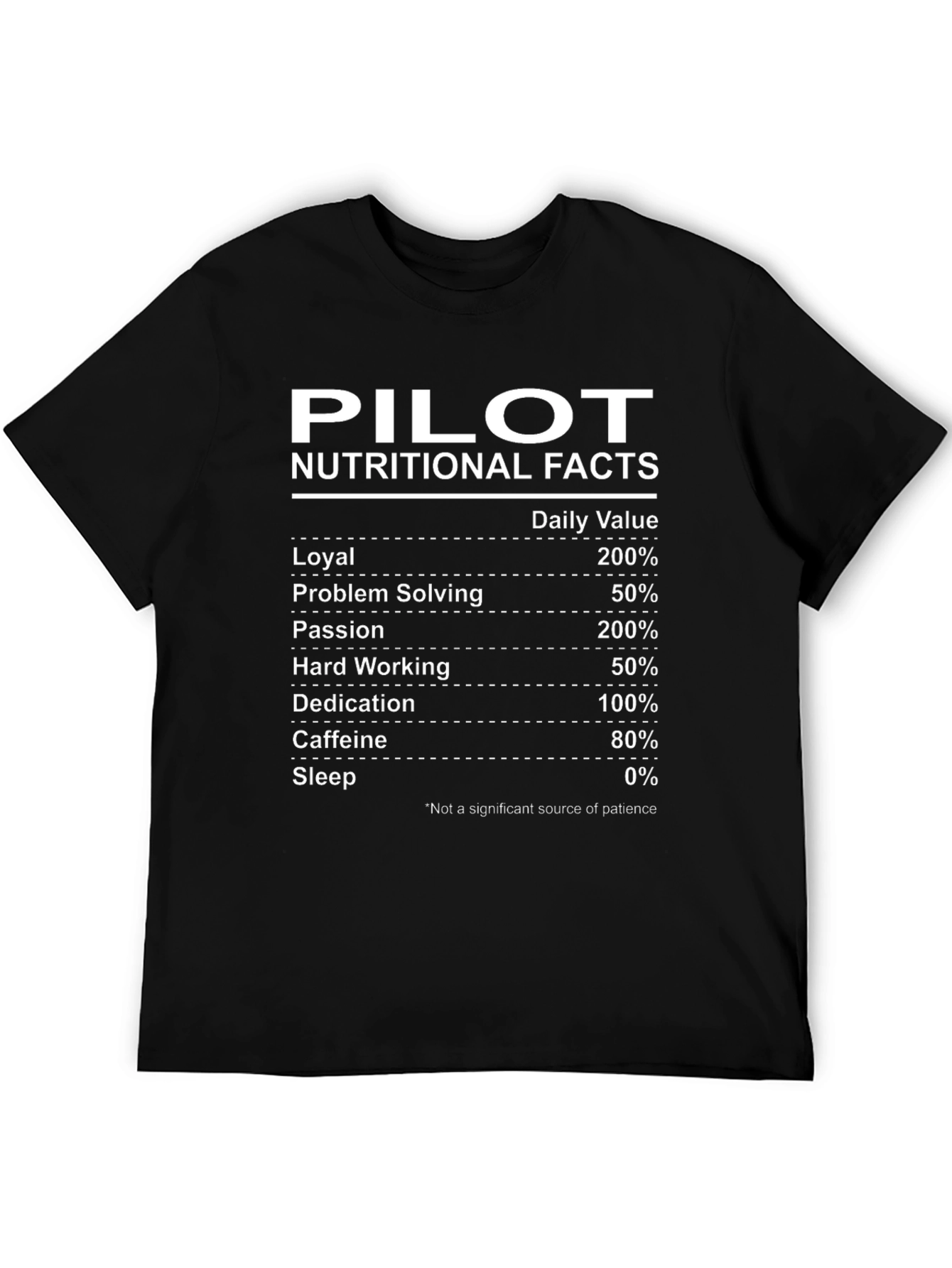Black Pilot Nutritional Facts Black Graphic T-Shirt view 5