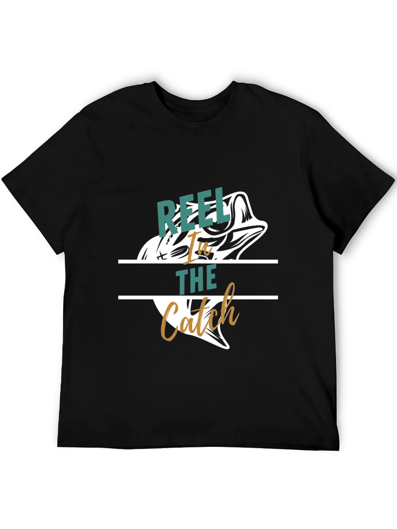 Black Reel It In Catch Fish Graphic Tee view 5