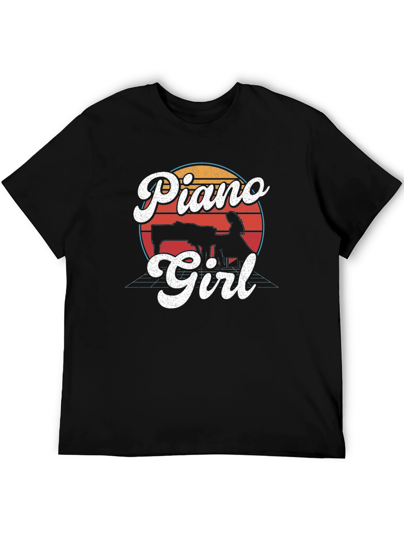 Black Retro Piano Girl Graphic T-Shirt - Black view 5