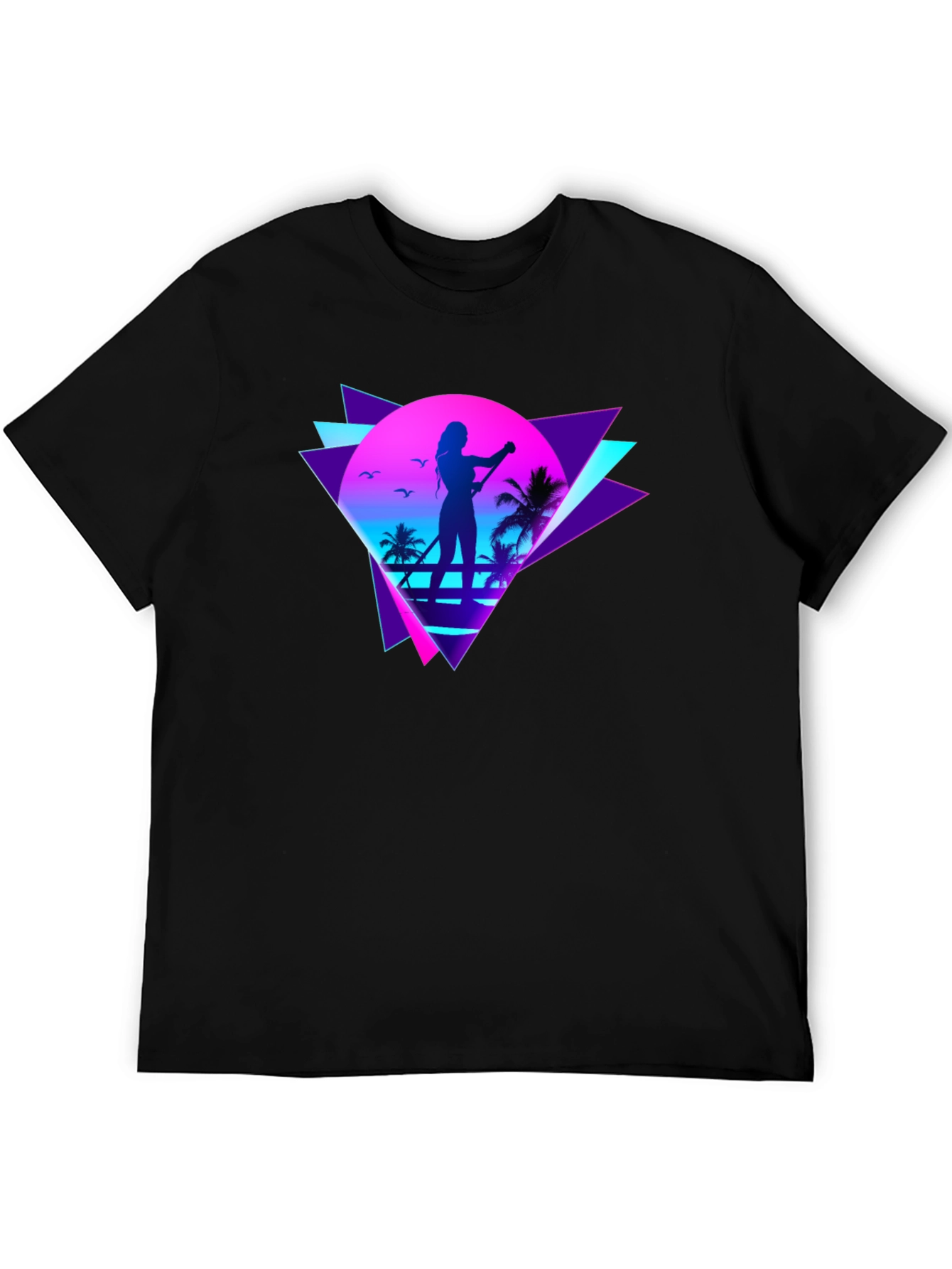 Black Retro Wave Paddleboarder Graphic Tee view 5