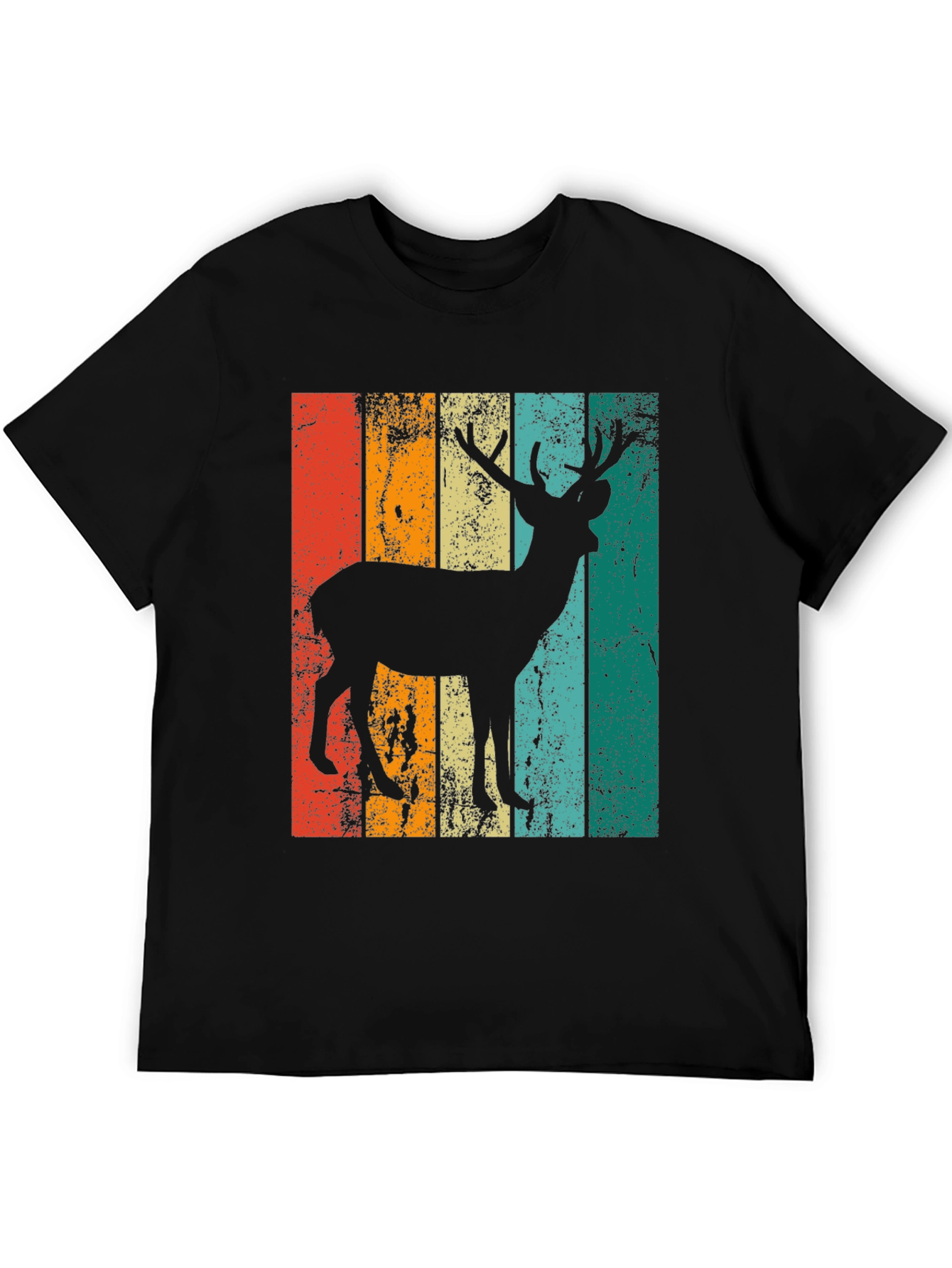 Black Retro Deer Graphic Print Tee - Black view 5