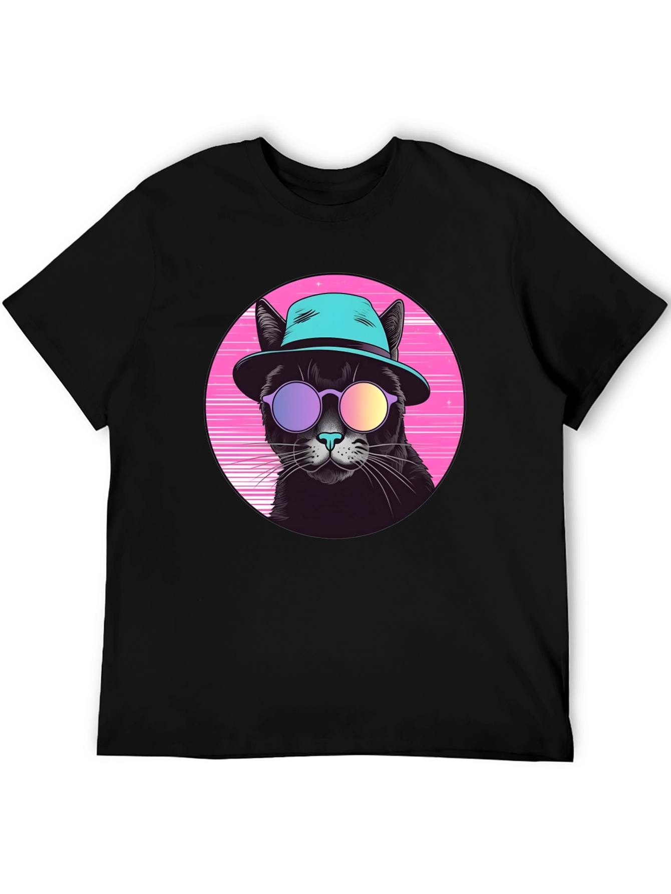 Black Cool Cat Retro T-Shirt view 5