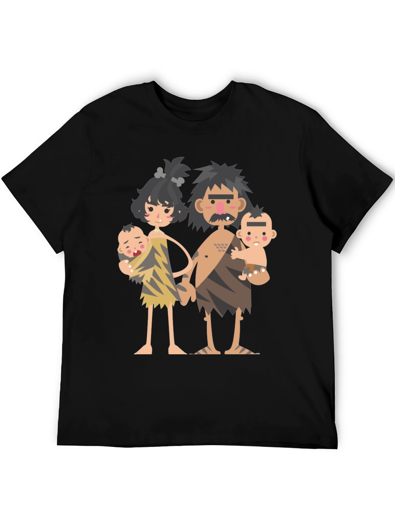 Black Cartoon Caveman Family Graphic T-Shirt view 5