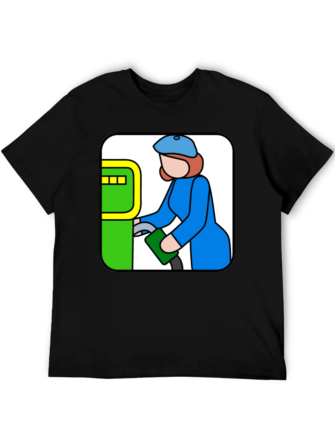 Black Cartoon Gas Station T-Shirt - Black Cotton Tee view 5