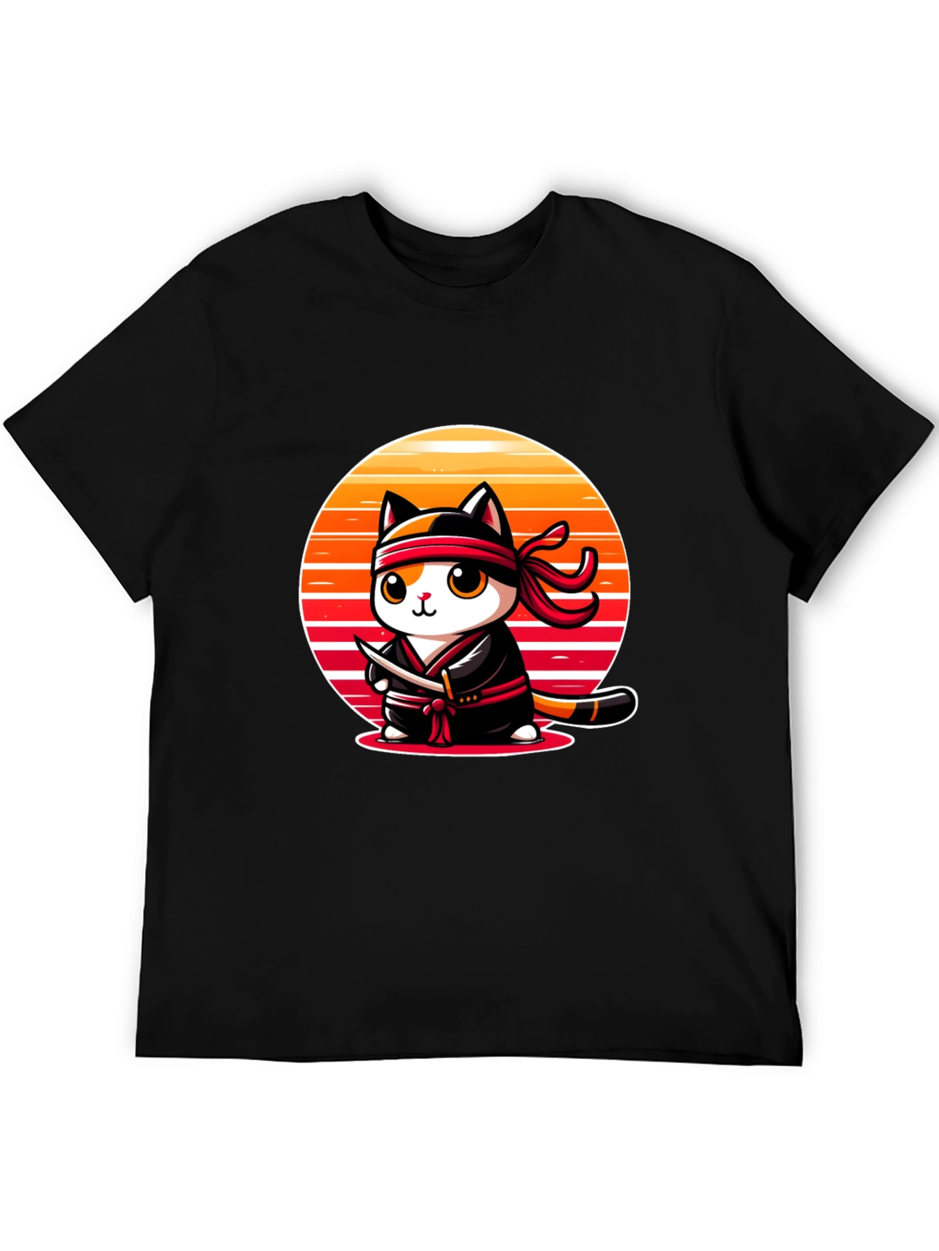 Black Ninja Cat T-Shirt: Sunset Samurai Kitten view 5