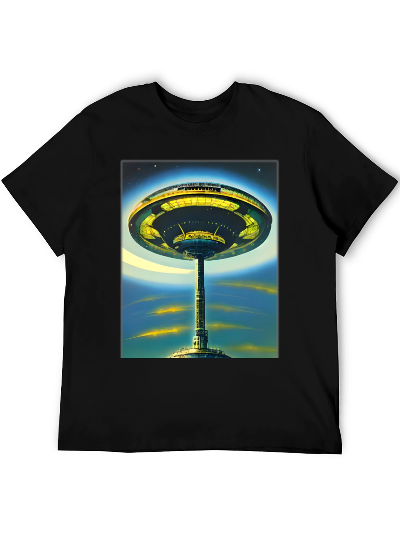 Black Futuristic Cityscape Graphic Tee - Sci-Fi Style view 5