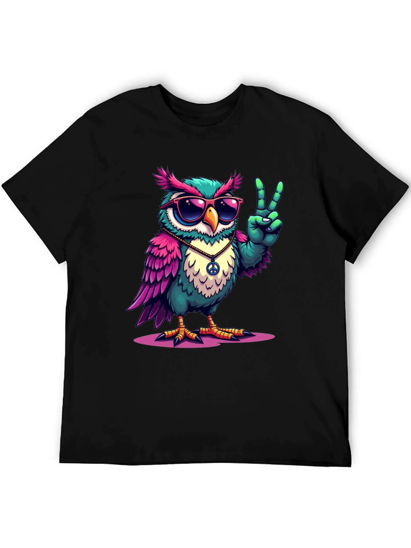 Black Cool Owl Peace Sign T-Shirt view 5