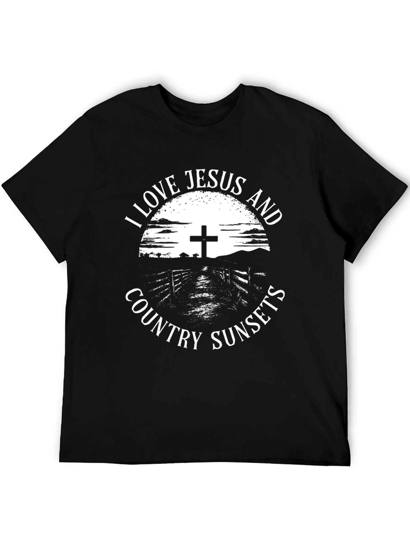 Black I Love Jesus and Country Sunsets Graphic Tee view 5