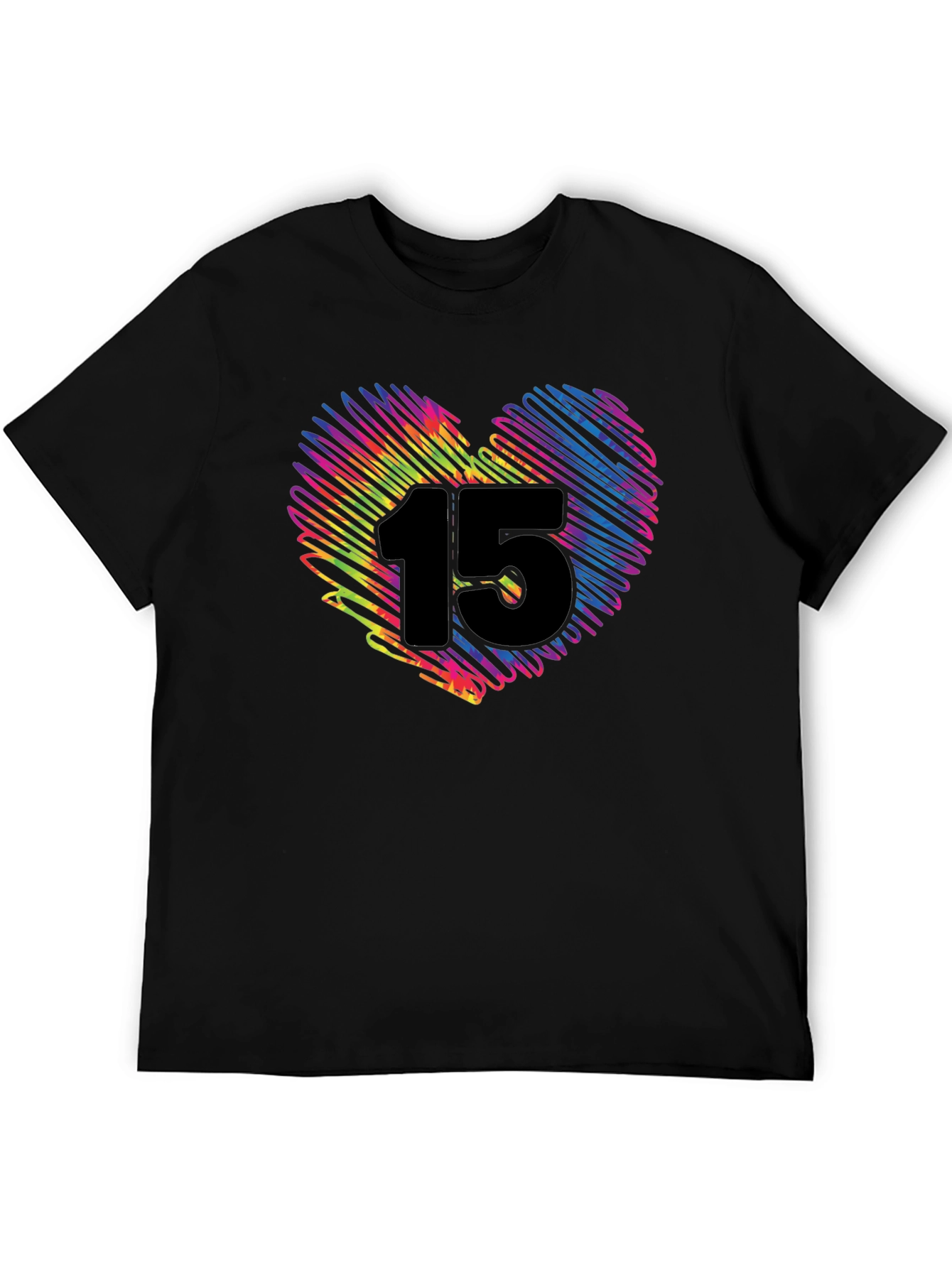 Black Rainbow Heart 15 T-Shirt - Black Cotton Blend view 5
