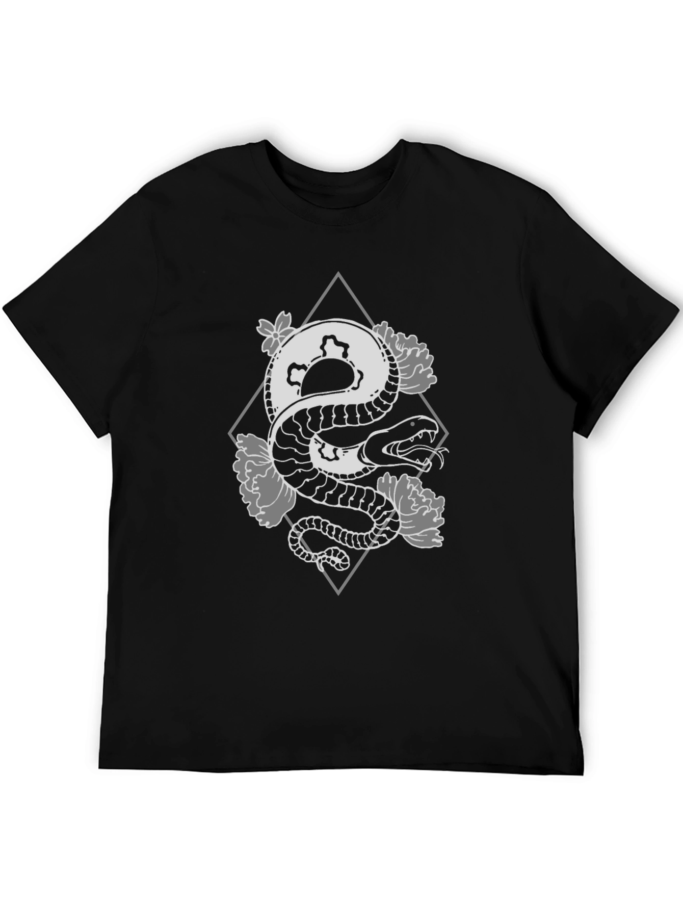 Black Snake & Floral Graphic Tee - Edgy Style view 5