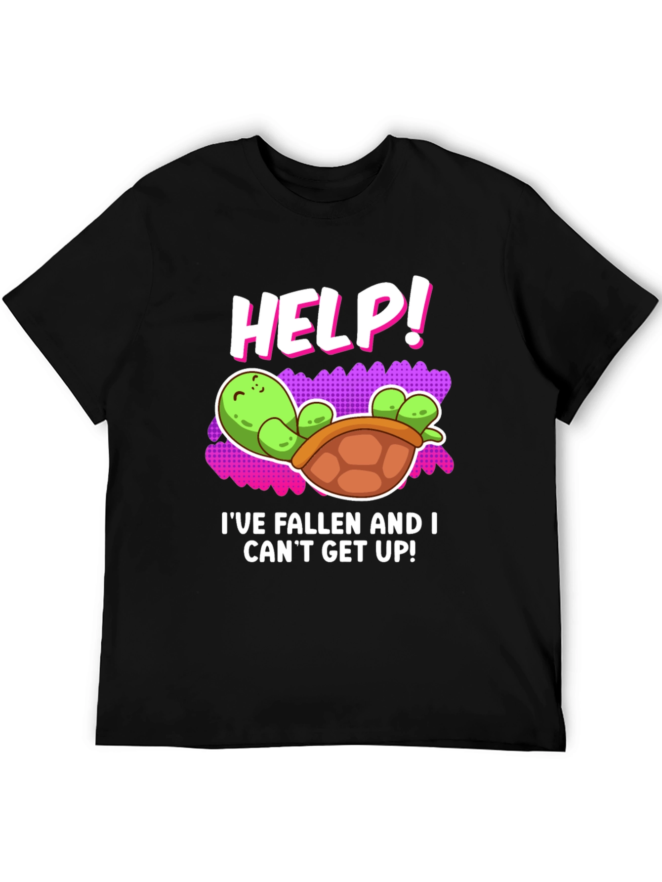 Black Help! Turtle T-Shirt - Funny Fallen Turtle Design view 5