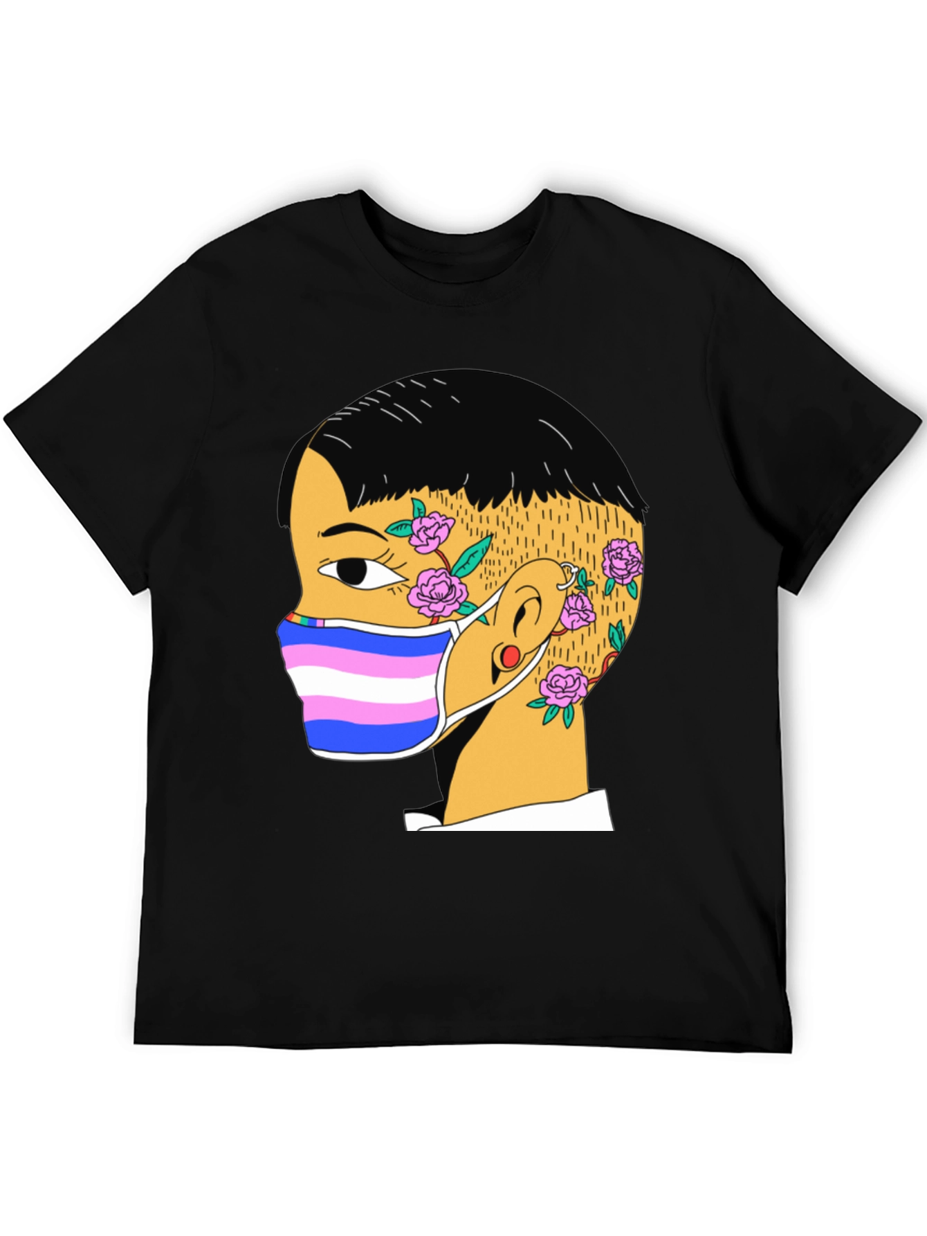 Black Graphic Tee with Trans Pride Mask Design view 5