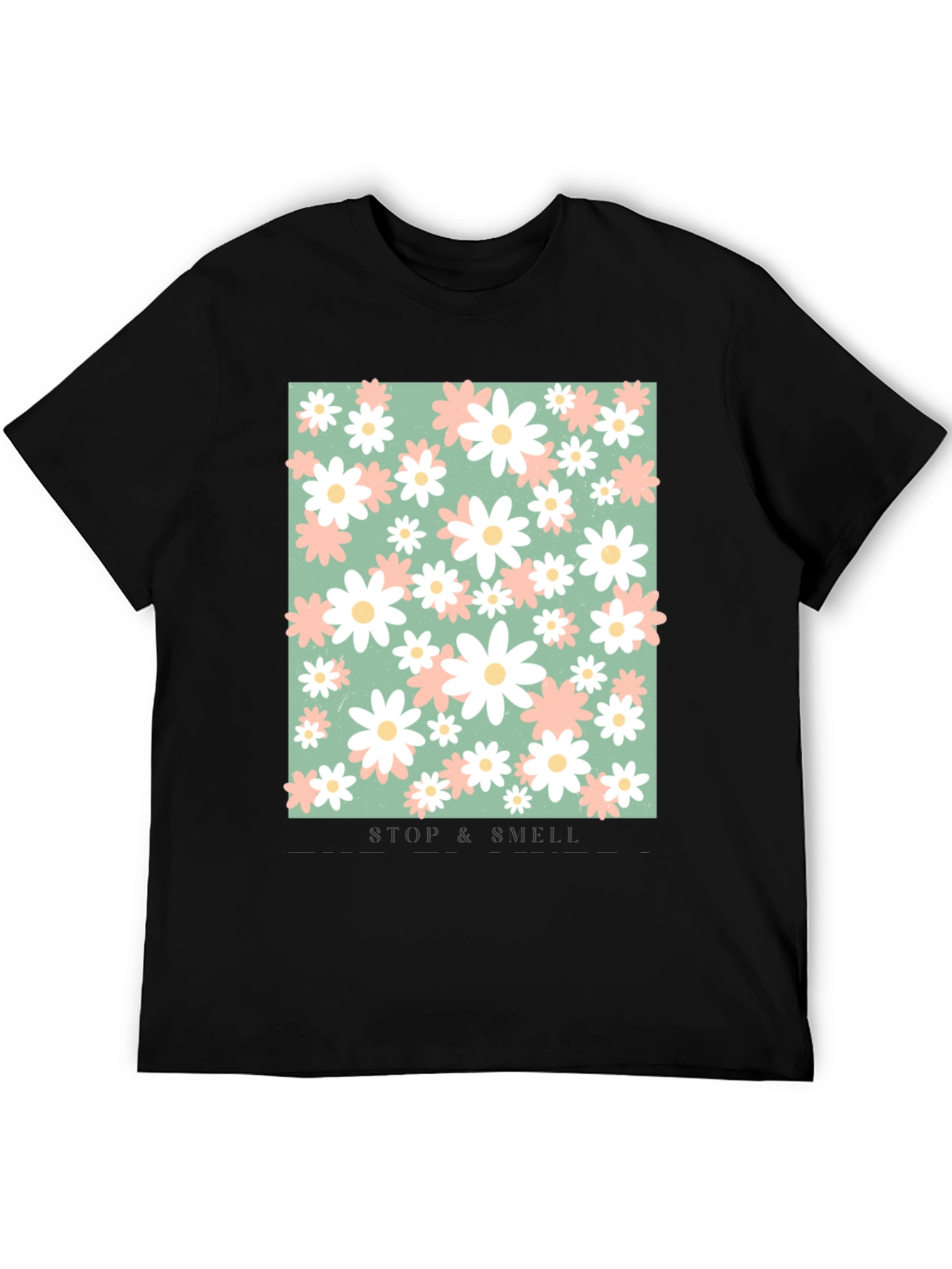 Black Floral Print T-Shirt - Stop and Smell the Flowers view 5