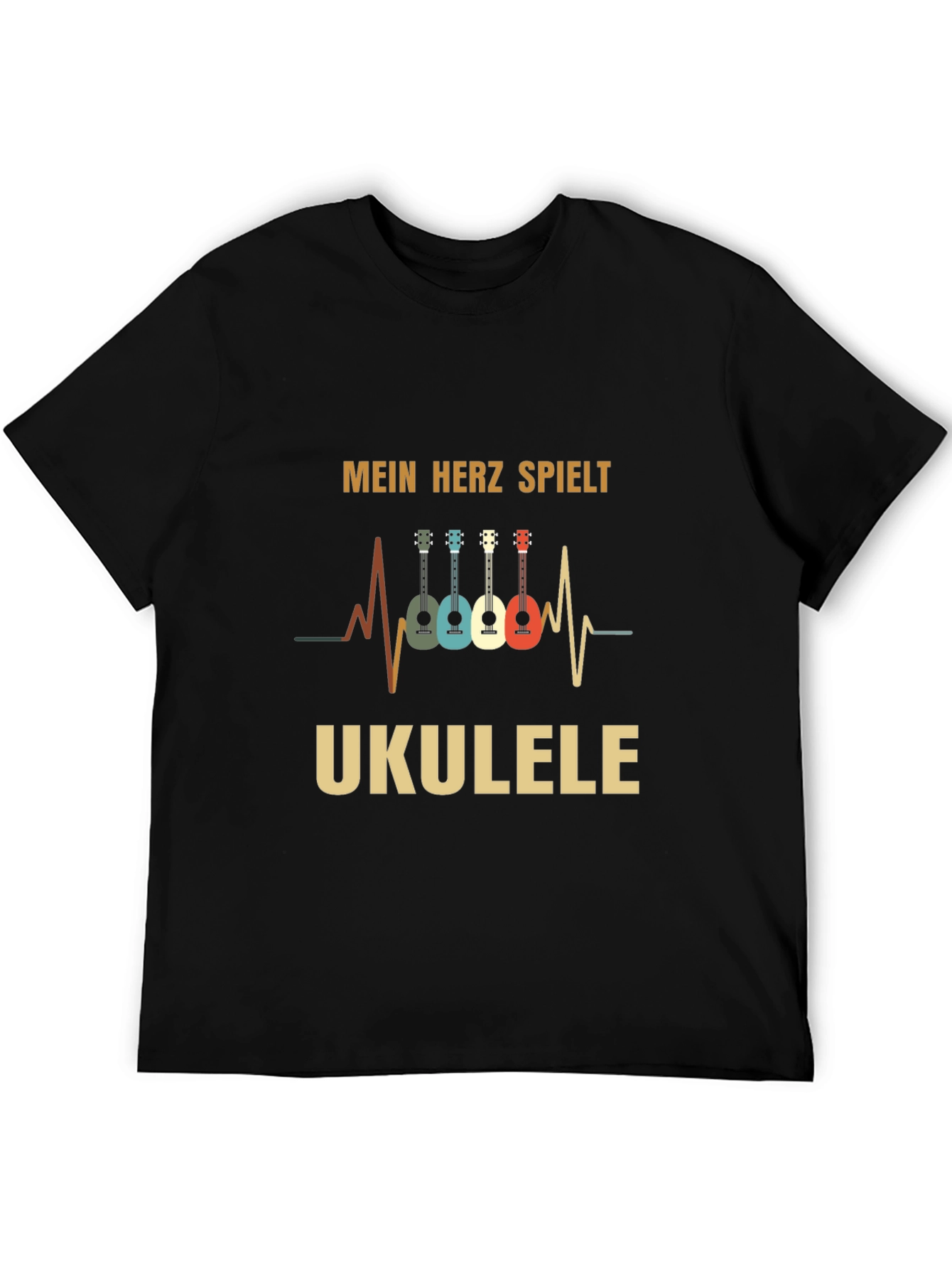 Black Mein Herz Spielt Ukulele Black T-Shirt view 5