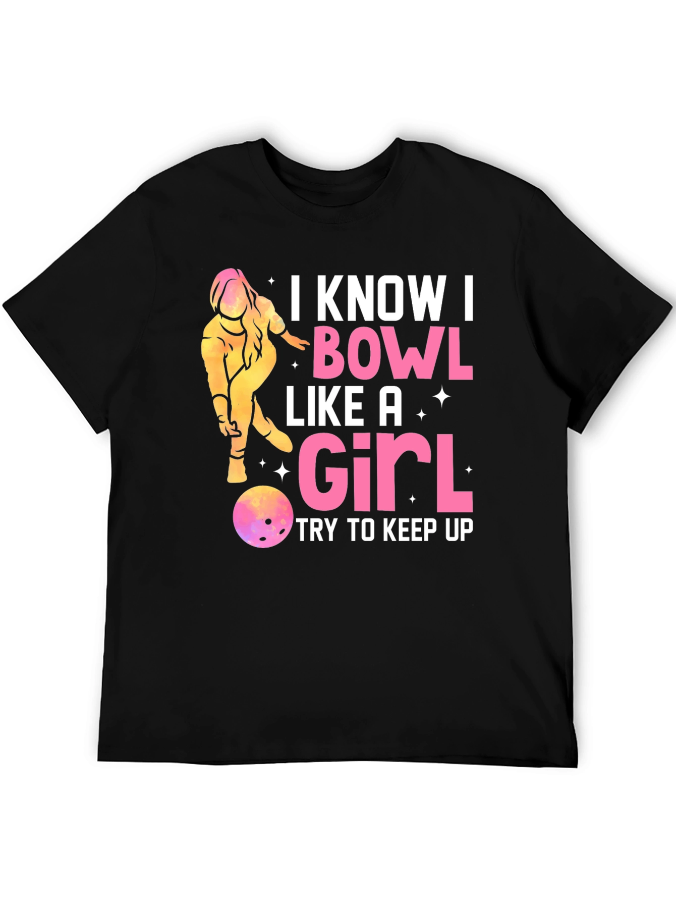 Black I Bowl Like a Girl T-Shirt - Funny Bowling Tee view 5