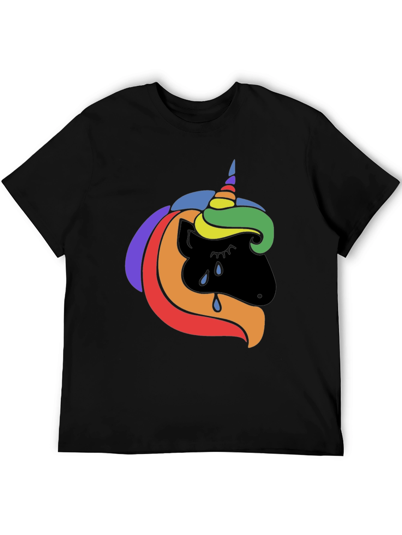 Black Rainbow Unicorn Crying Black T-Shirt view 5