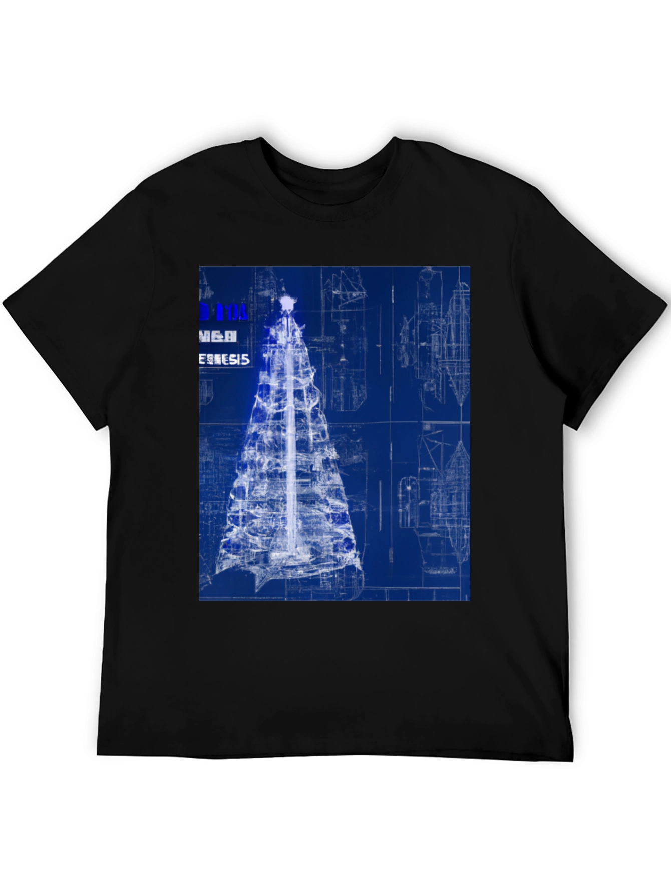 Black Blueprint Christmas Tree Graphic Tee view 5