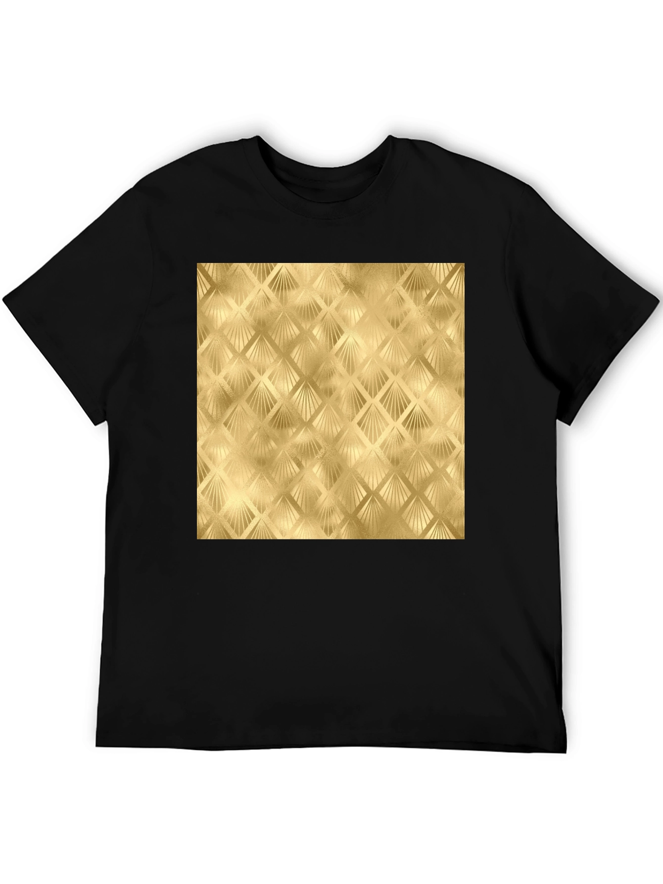 Black Golden Art Deco Pattern Black T-Shirt view 5