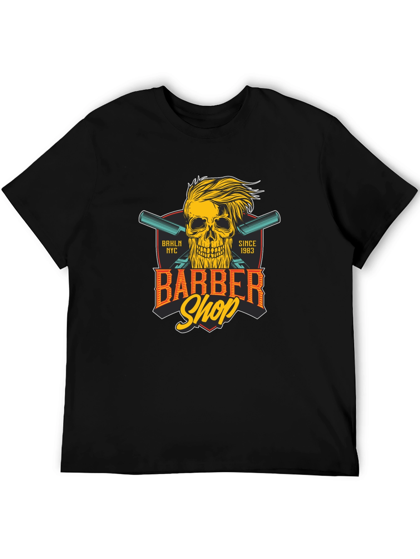 Black Barber Shop Skull T-Shirt - Est. 1983 view 5