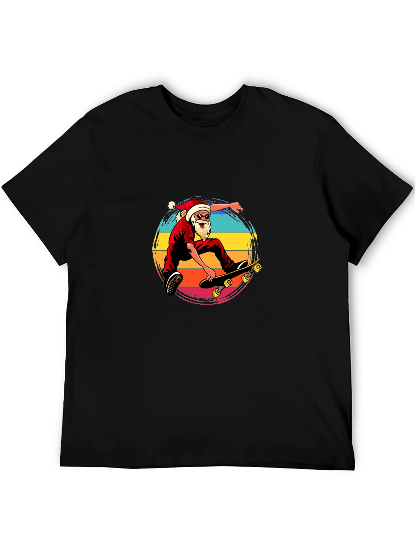 Black Skateboarding Santa T-Shirt view 5