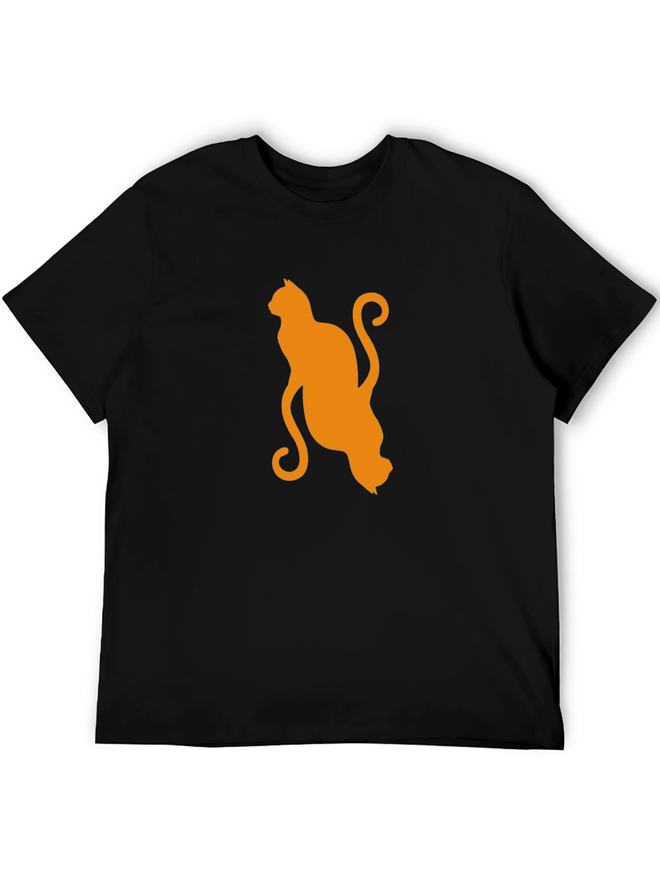 Black Orange Cat Silhouette Black T-Shirt view 5