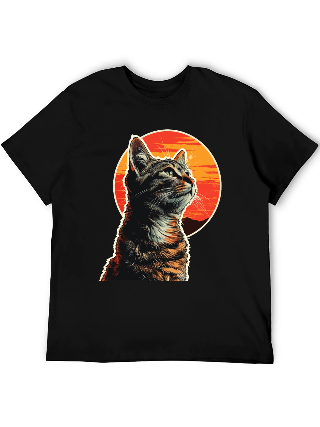 Black Sunset Cat Graphic T-Shirt - Unique Design view 5
