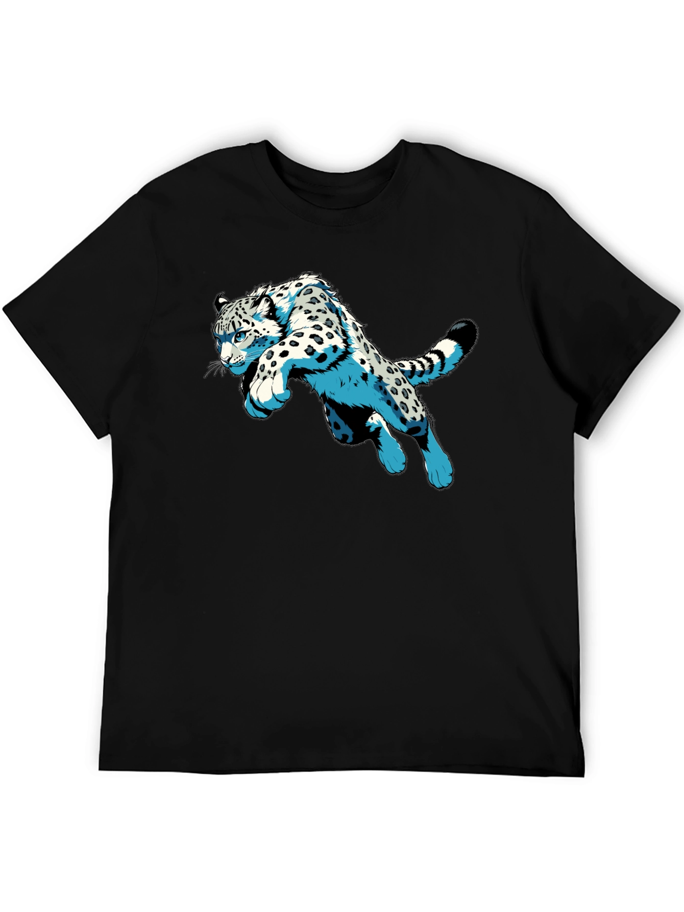 Black Snow Leopard Graphic Print Black T-Shirt view 5