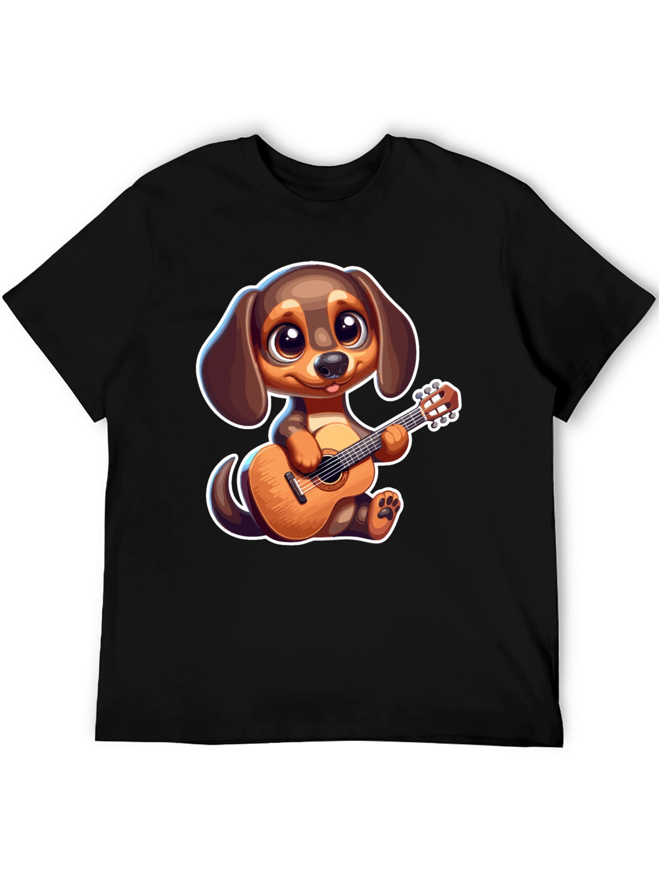 Black Cartoon Dog Playing Guitar T-Shirt view 5