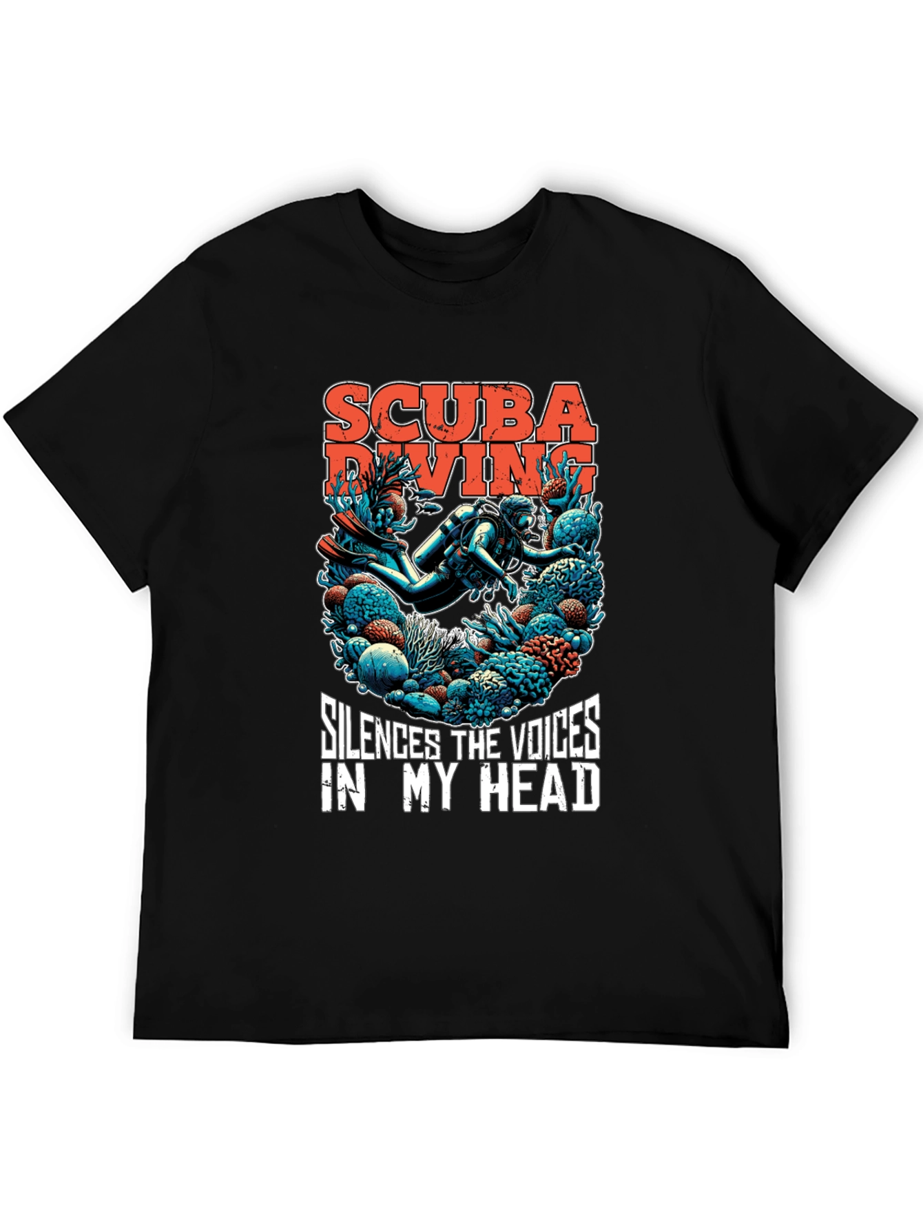 Black Scuba Diving T-Shirt - Silences the Voices Graphic Tee view 5
